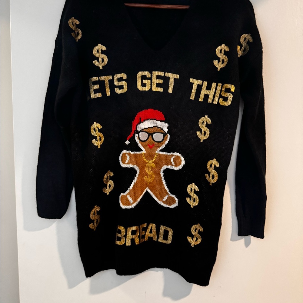 Black Christmas Sweater with Gingerbread Design